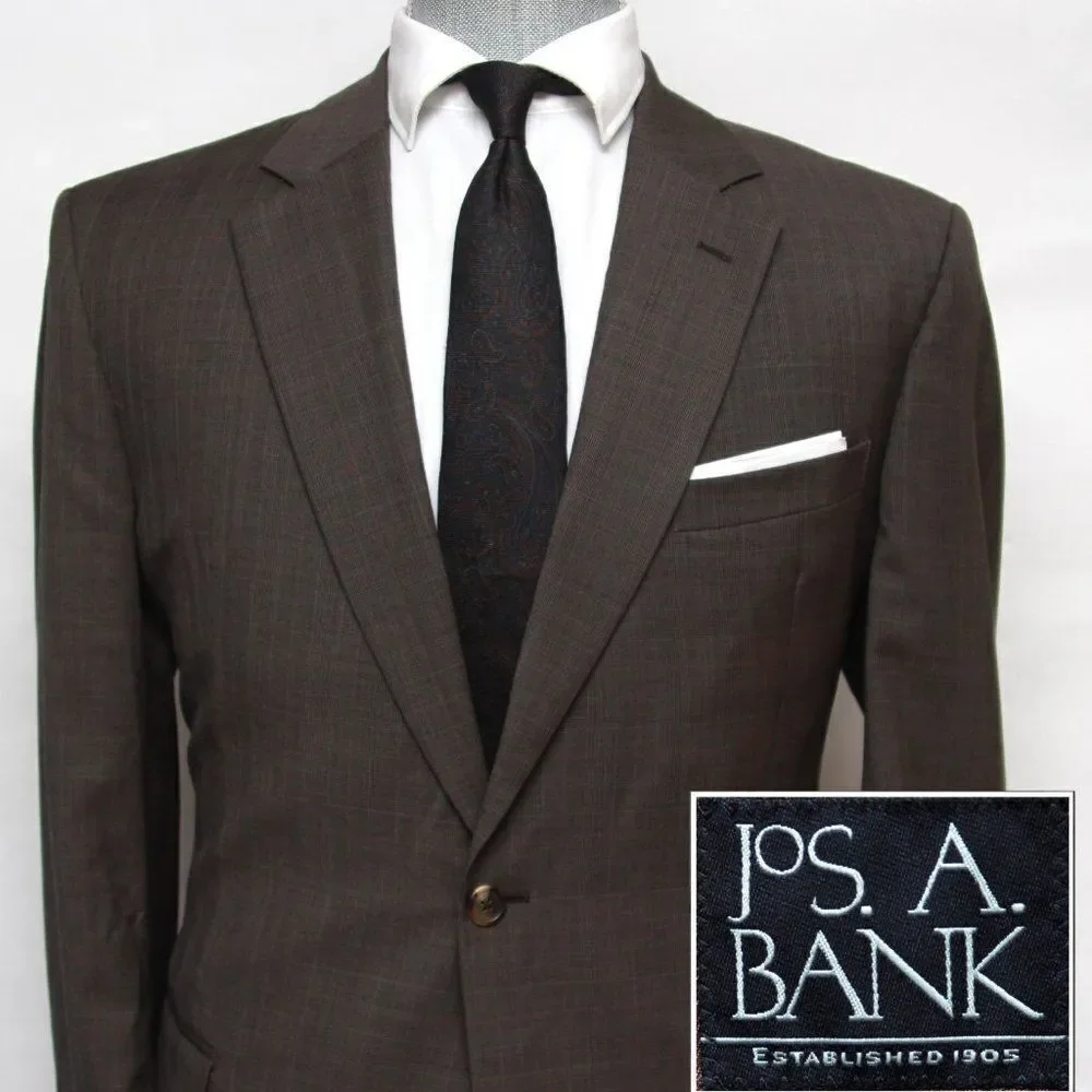 42L Jos A Bank Men's Wool Blazer Sport Coat Wool‎ Brown D030136